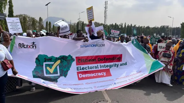 Protesters return to National Assembly, demand mandatory real-time transmission of results.